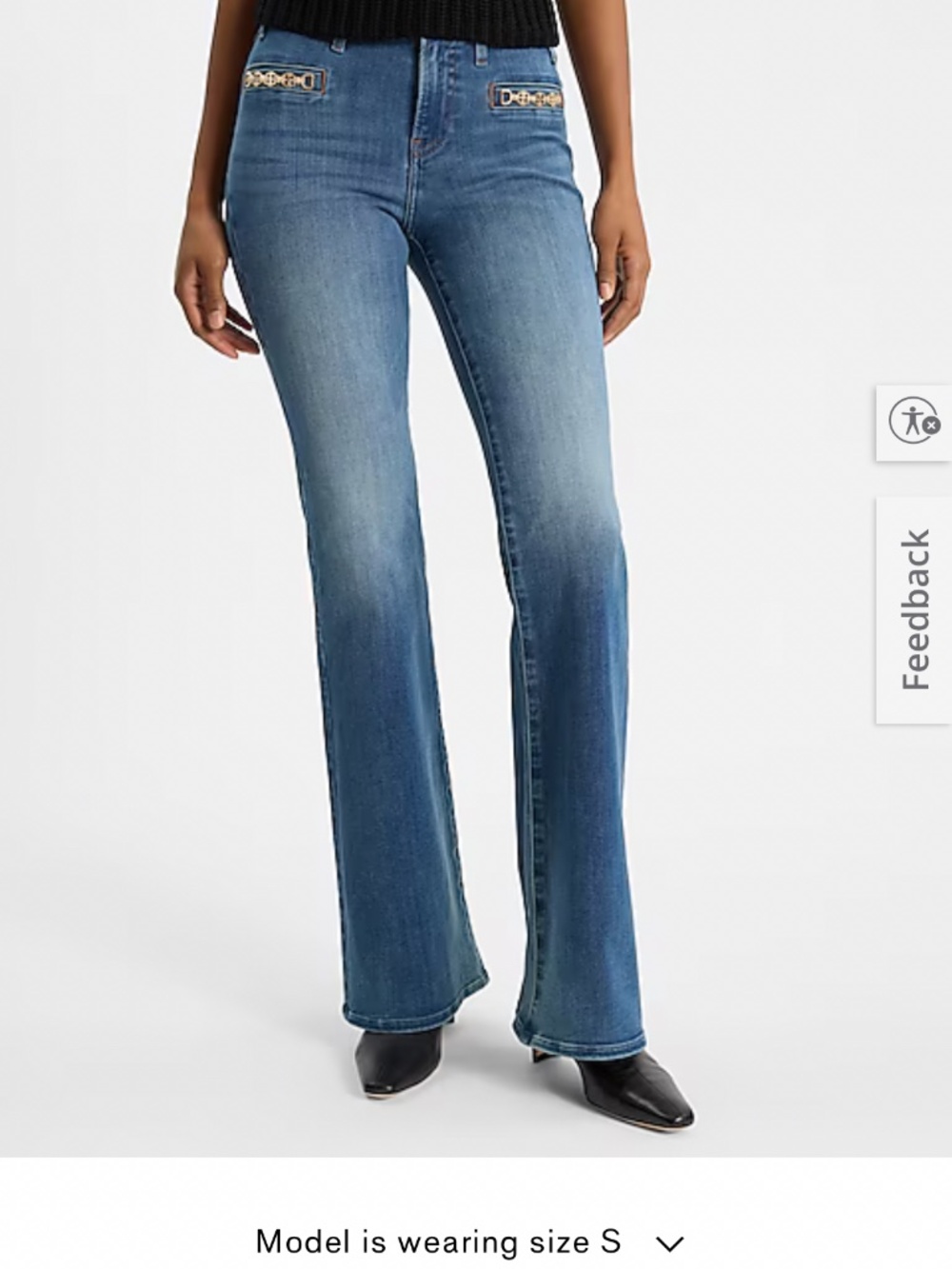 Express Flex Mid Rise Flare Jeans XL Short Medium Wash Stretch NWT